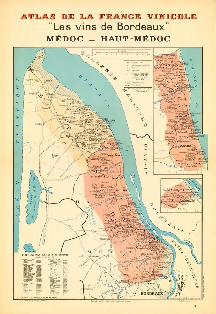 Antique map of the Medoc wine region