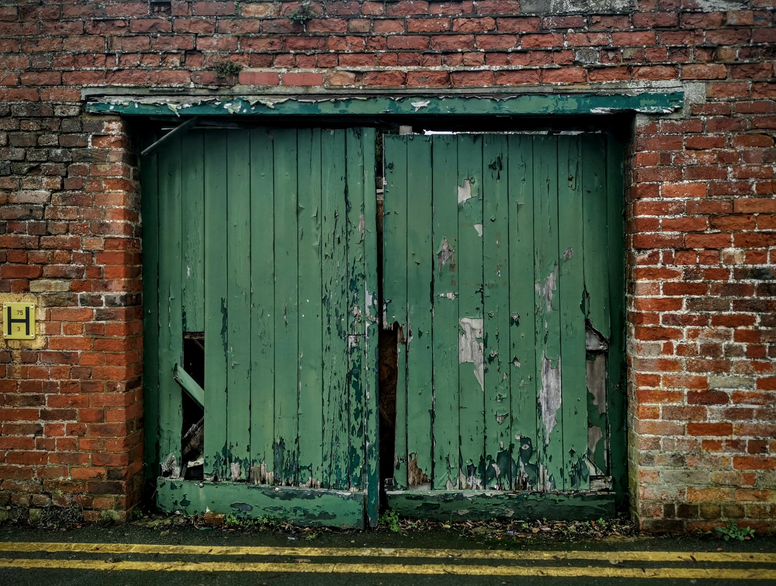 Old garage doors in Tewkesbury, near the rivers