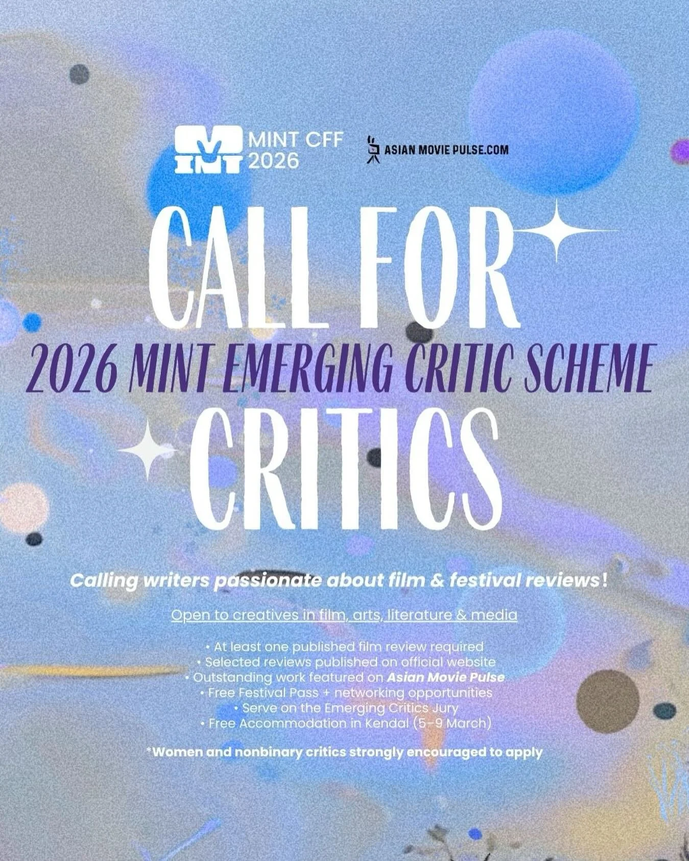🚀 The 2026 MINT Emerging Critics Scheme is now open for applications. 

We&rsquo;re inviting writers from film, arts, literature and the wider creative &amp; media sectors to join us, to celebrate new perspectives in Chinese &amp; Asian cinema, deve