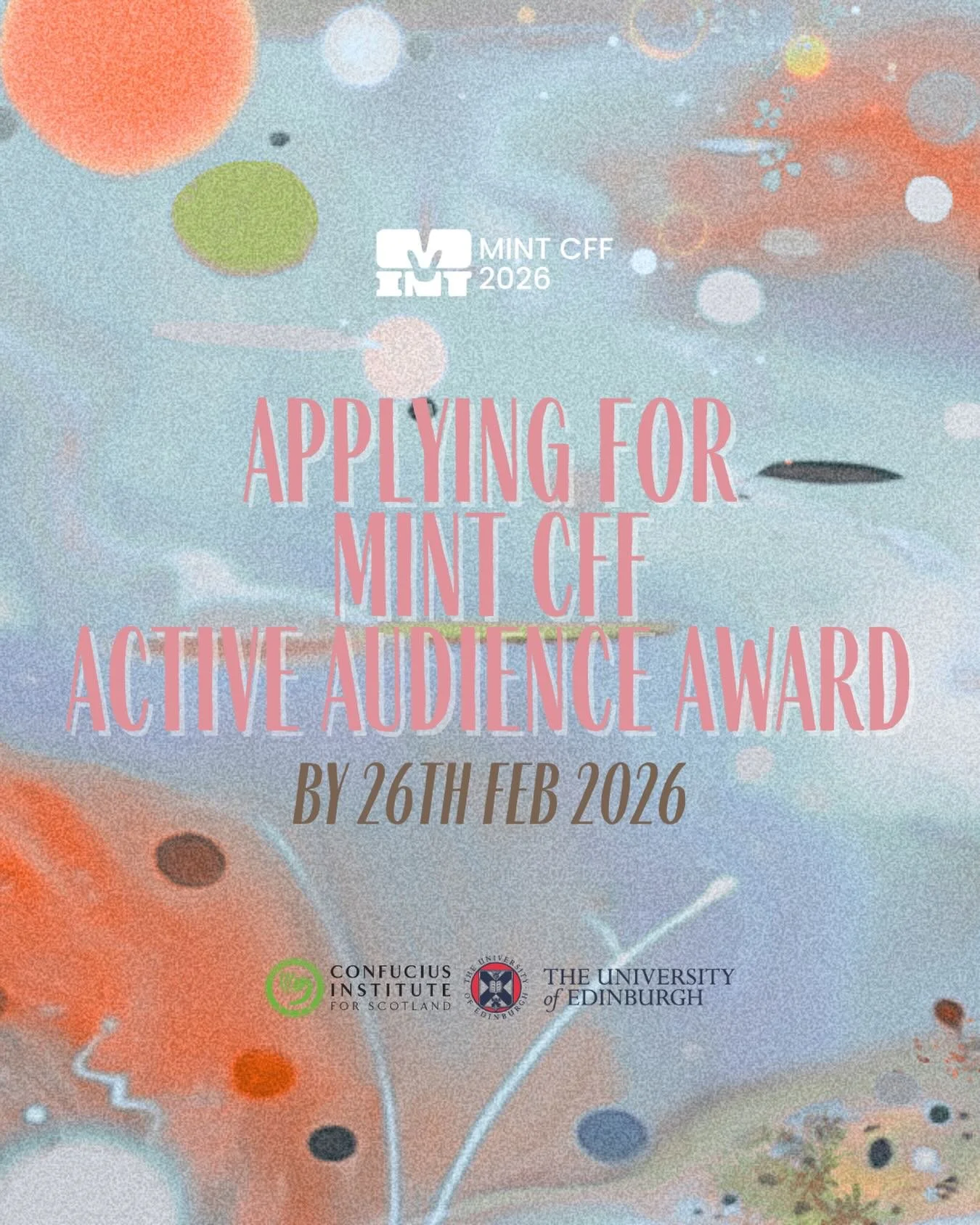 💰Applying for MINT Active Audience Award Now! ✨

Join us on an inspiring cultural journey at the 2026 4th MINT Chinese Film Festival in Kendal, from 6-8 March 2026! 

We&rsquo;re offering 15 Active Audience Awards of &pound;100 to students from the 