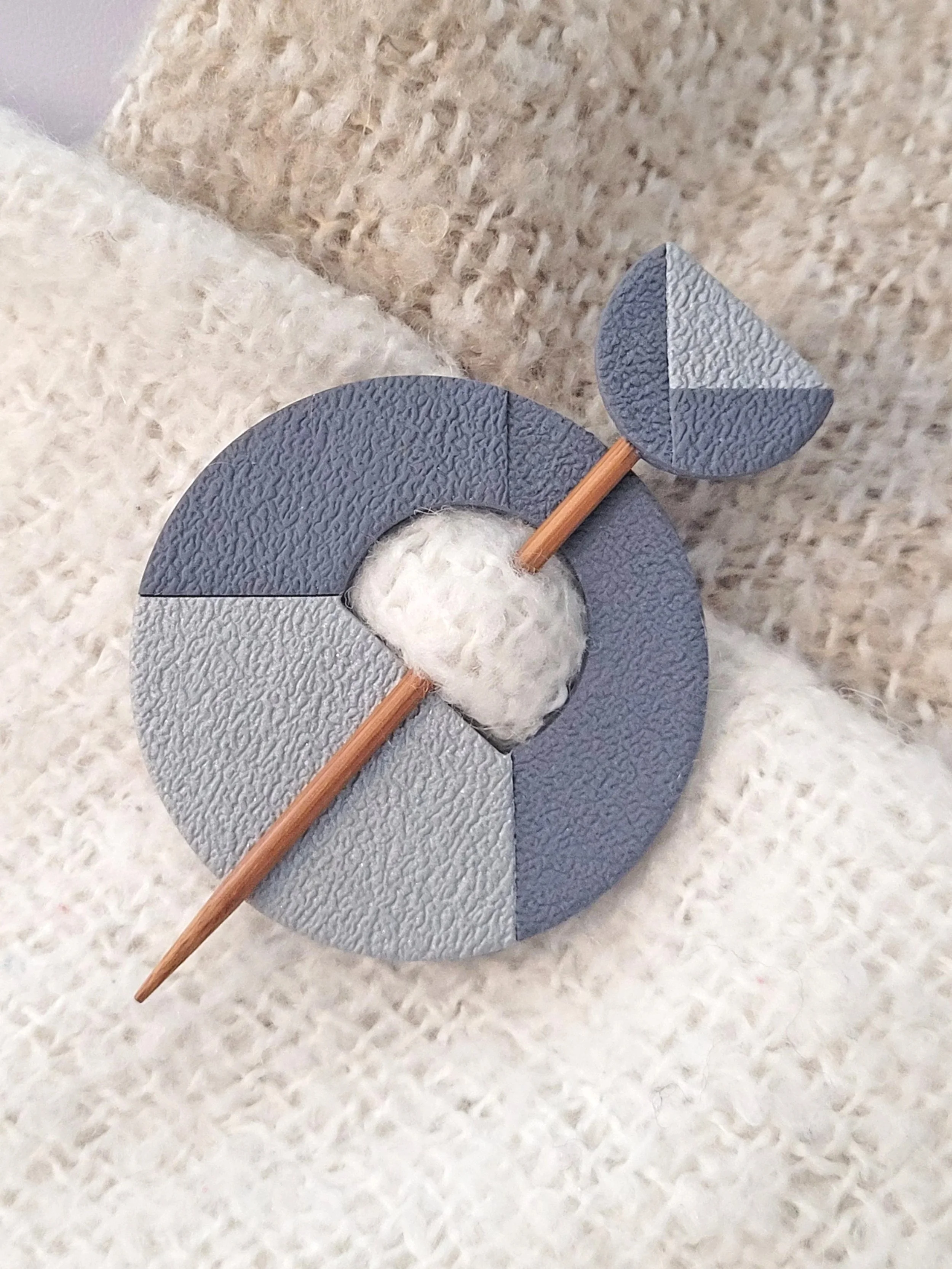 Grey Two Tone pin used on a shawl.