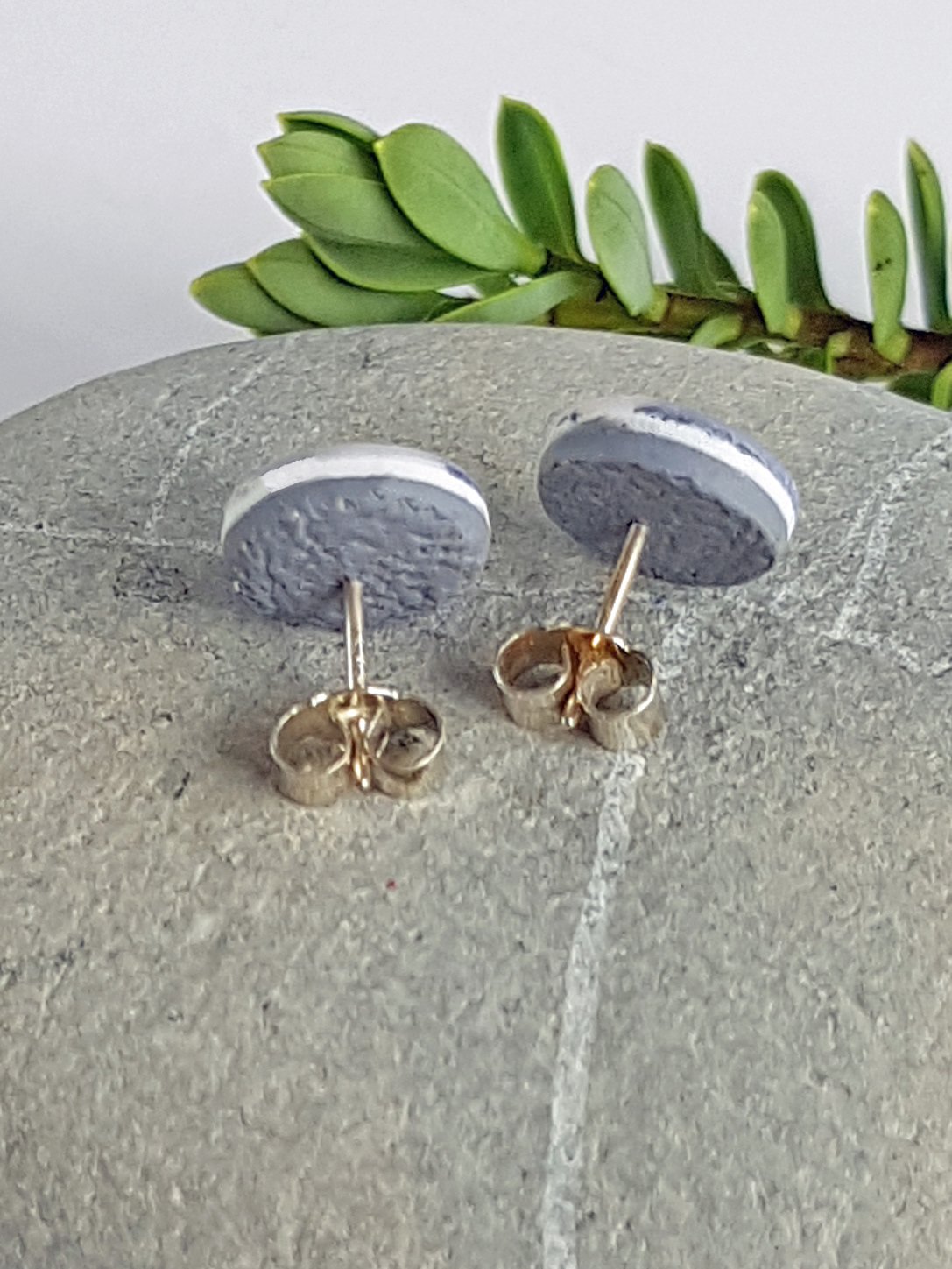 Chevron Angle Stud backs with textured grey clay and sterling silver posts and scrolls