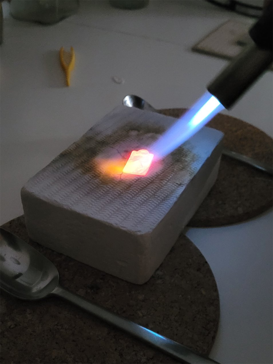 A silver clay piece fired with a chef's torch on the Silver Clay Jewellery for Beginners class.