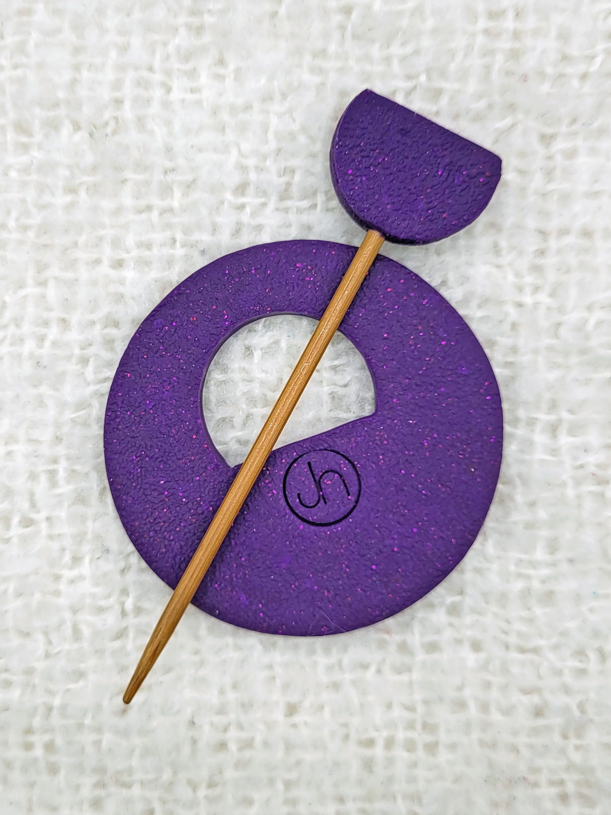 The back of the Purple Two Tone pin is lightly textured and carries my maker's mark.
