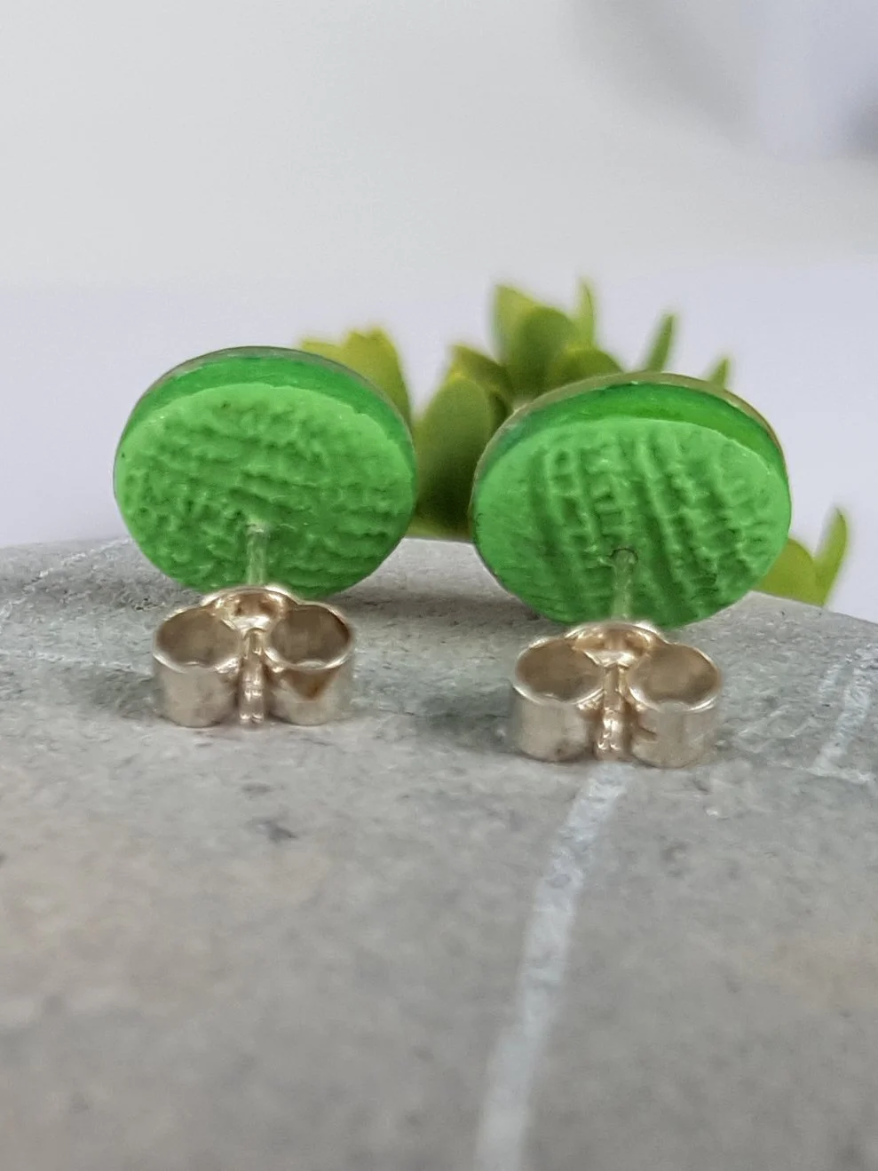 Green gold floral pattern stud earrings back Flora.jpg