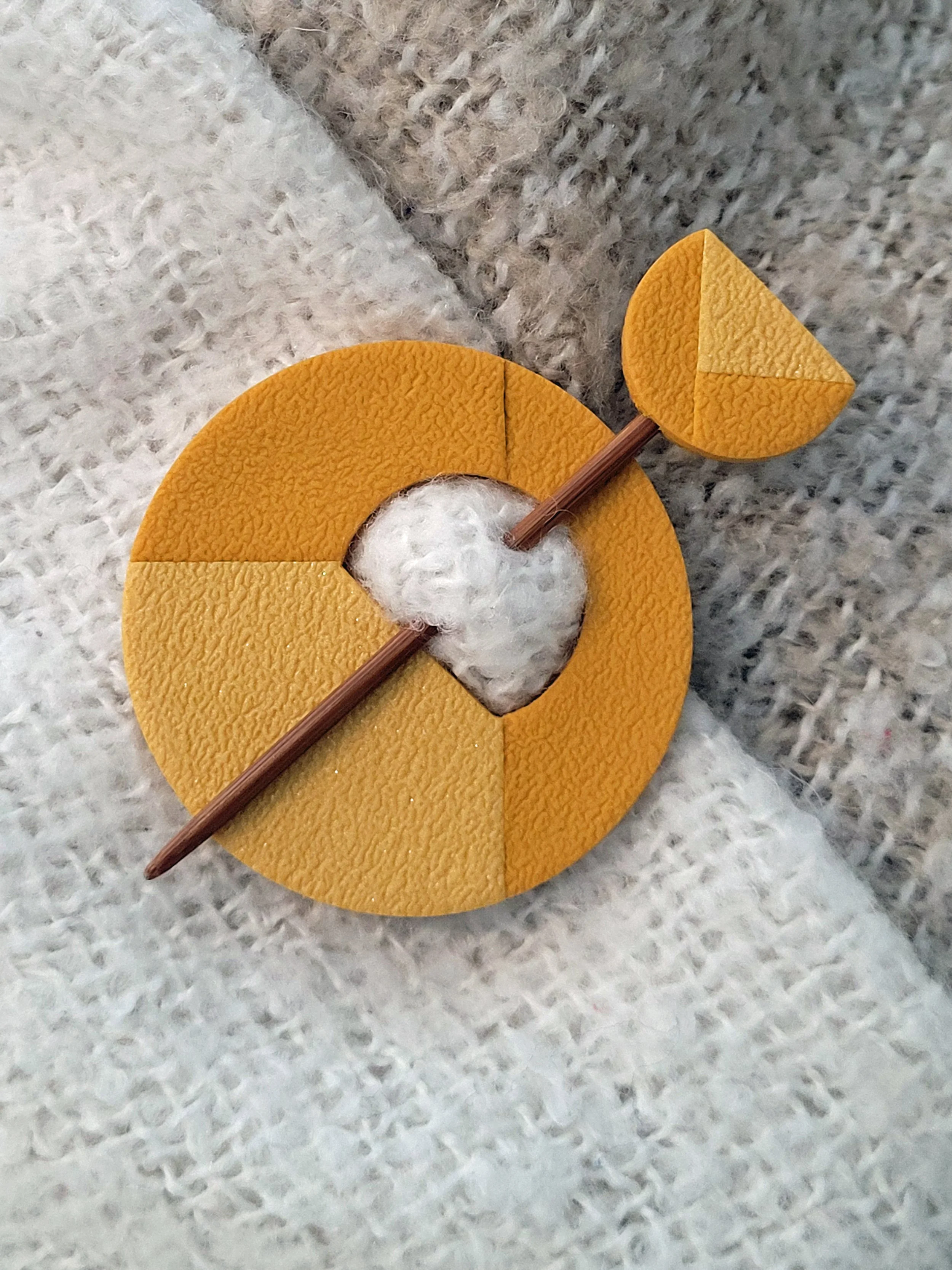 Mustard Two Tone pin used on a shawl.
