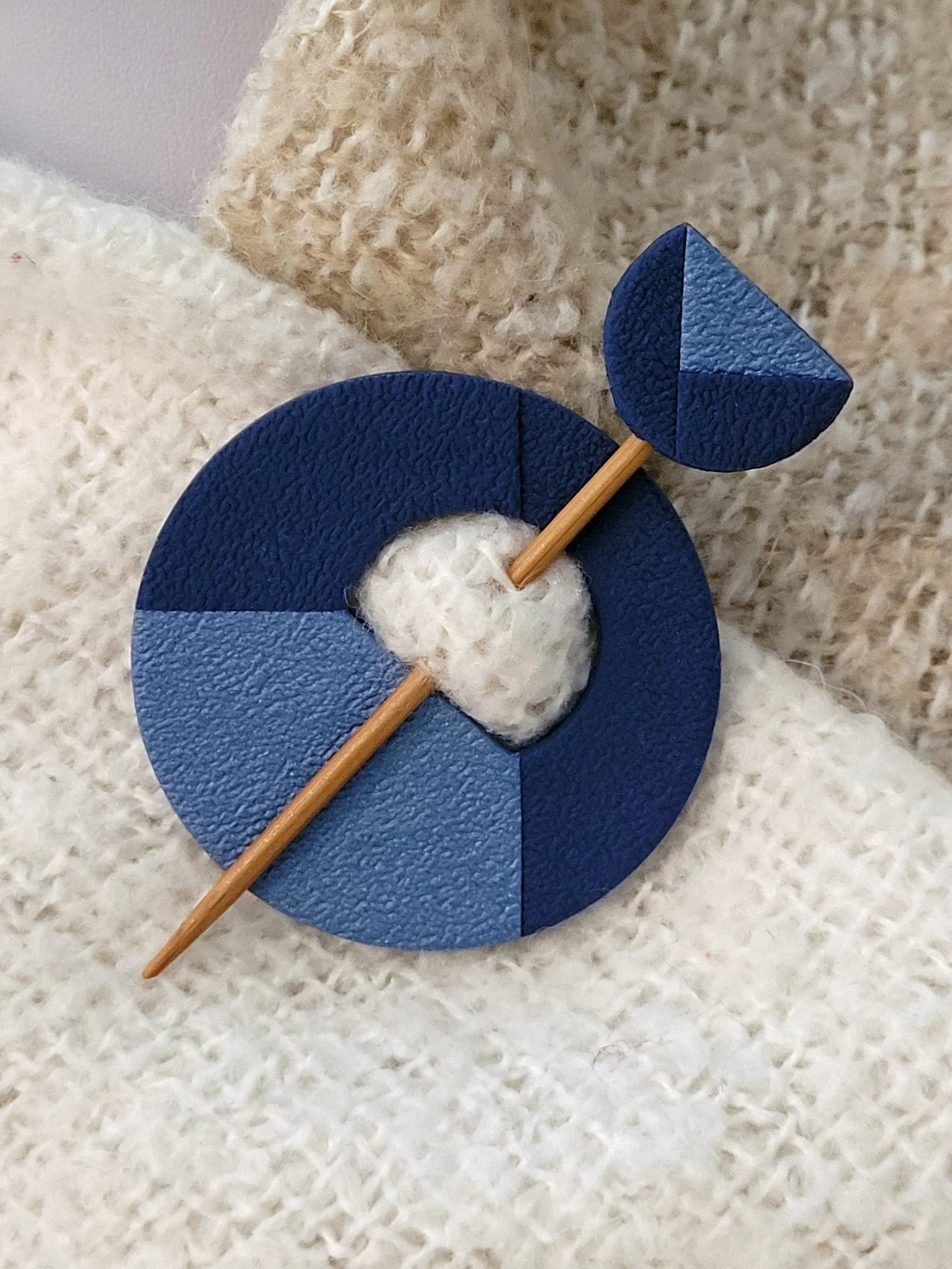 Navy Two Tone pin used on a shawl.