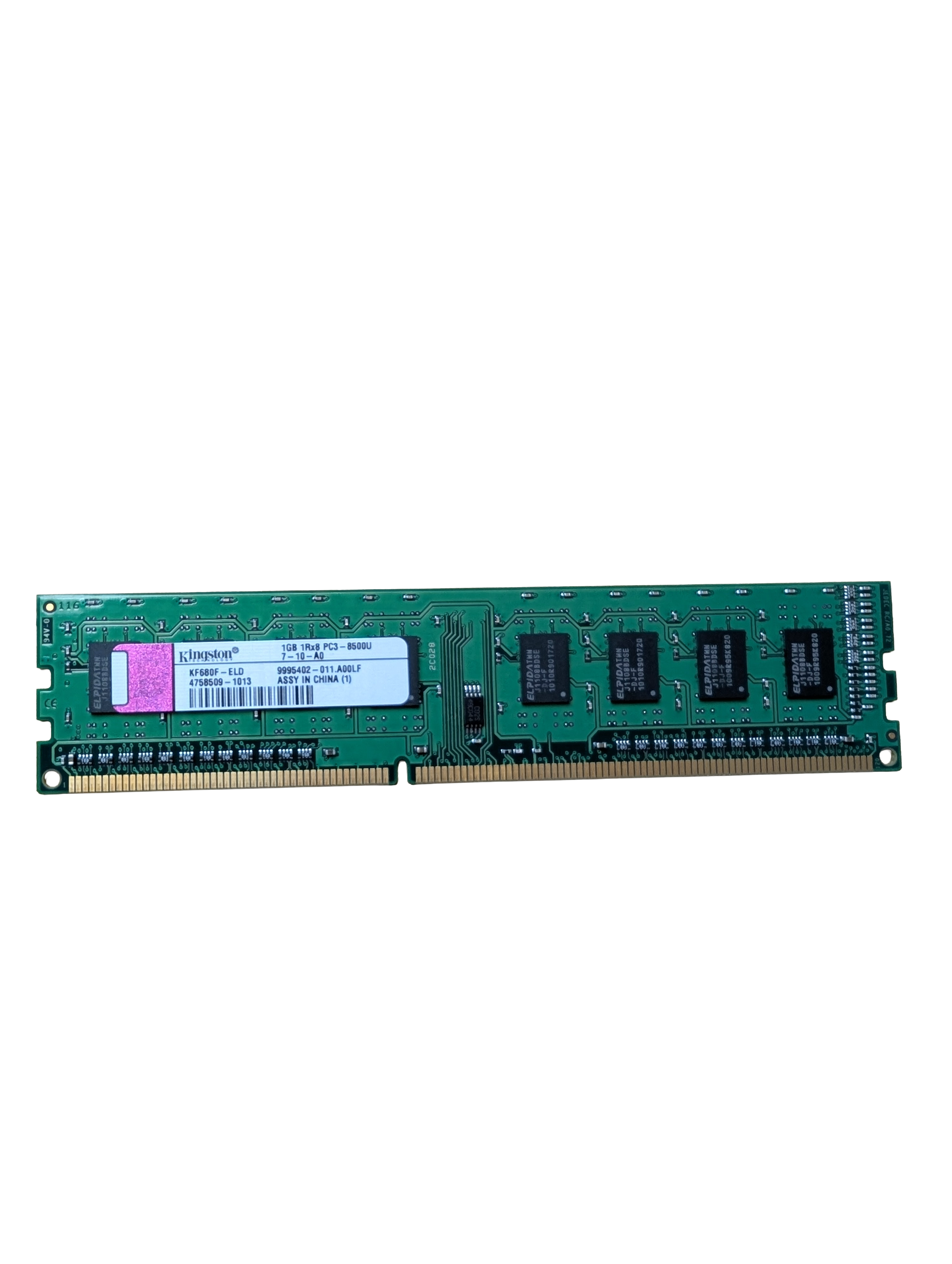 Kingston 1GB DDR3‑1066MHz (PC3‑8500) 240‑Pin Desktop Memory Module – Single Rank
