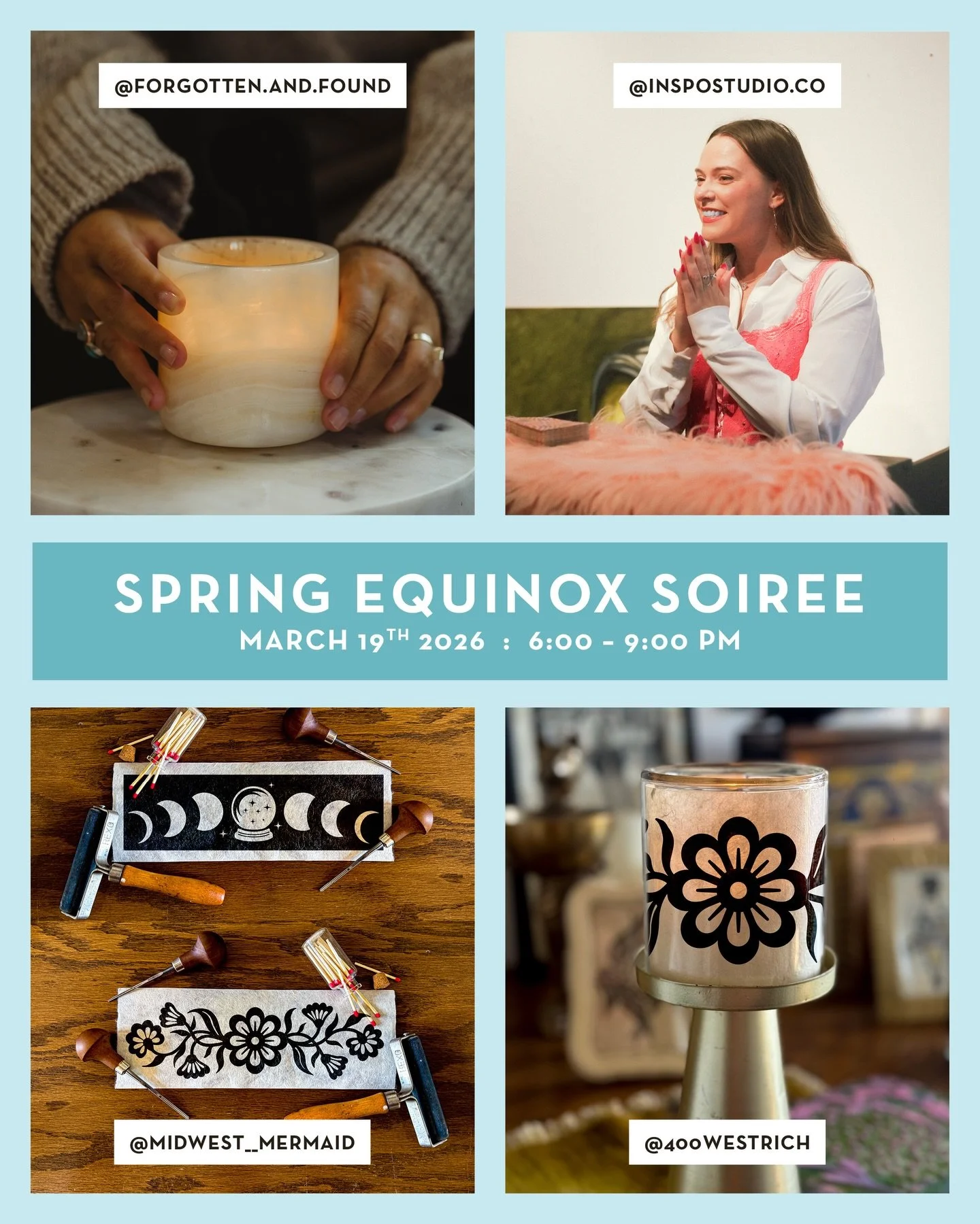 We&rsquo;re back, baby! Welcome Spring with a creative reset. 

Join us Thursday, March 19, from 6-9 pm at 400 West Rich Street for an evening of crafting, intention, and ritual.

Your $85 ticket includes
🌸 intention setting for spring 🌷custom, cry