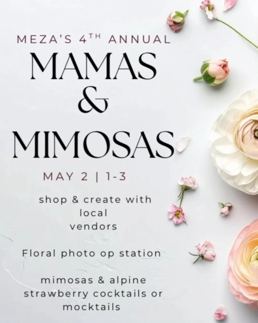 Counting down the days for this one!

Mamas &amp; Mimosas @mezawineshop
May 2nd @ 1p - 3p
48 N State St, Westerville, OH 43081

There&rsquo;s something so special about this event&mdash;getting to be surrounded by so many incredible women I love, adm