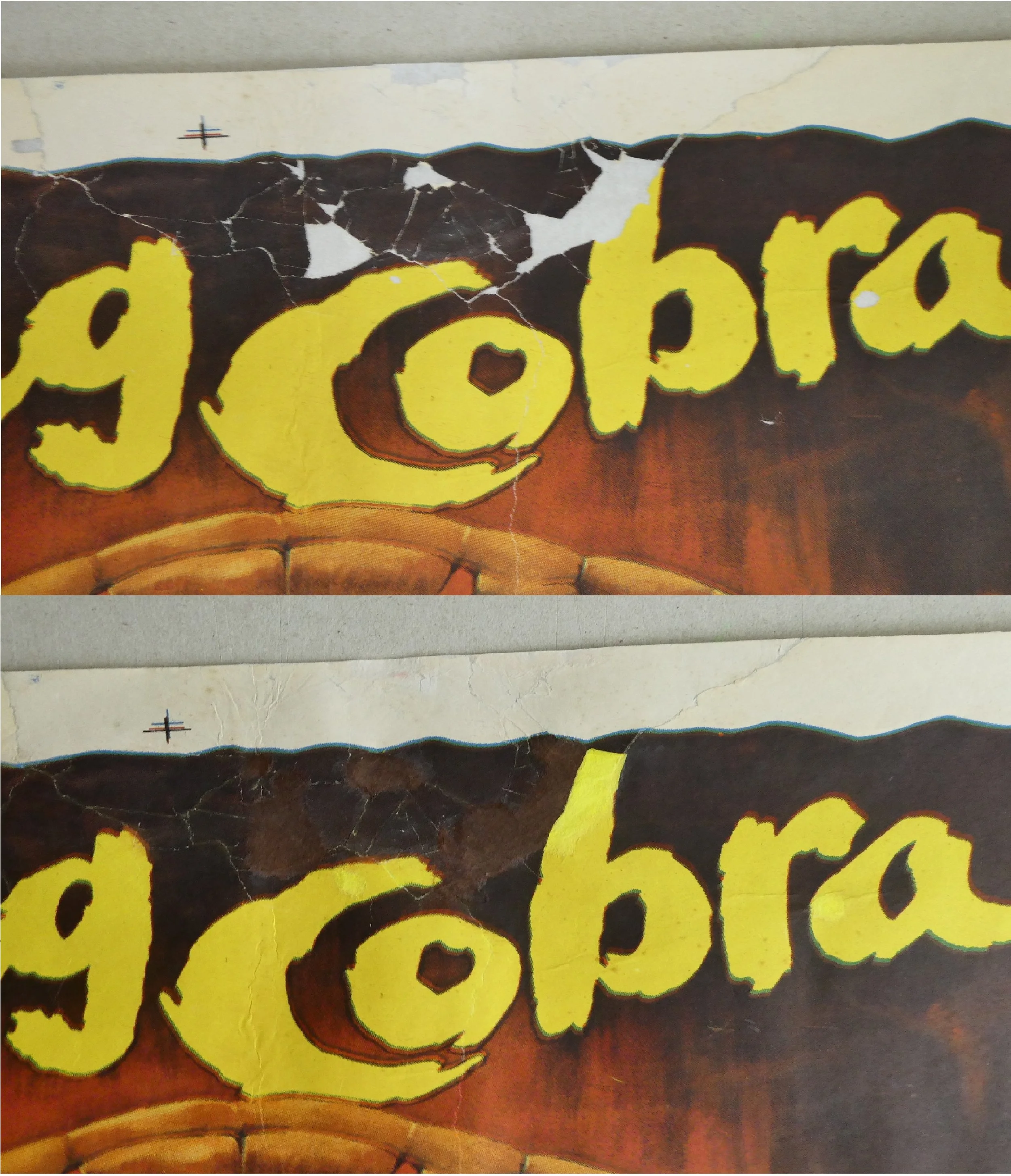 Detail filmposter King Cobra | 1981 | 100 x 80 cm | Lithografie | Edward van der Lugt | Voor en na behandeling