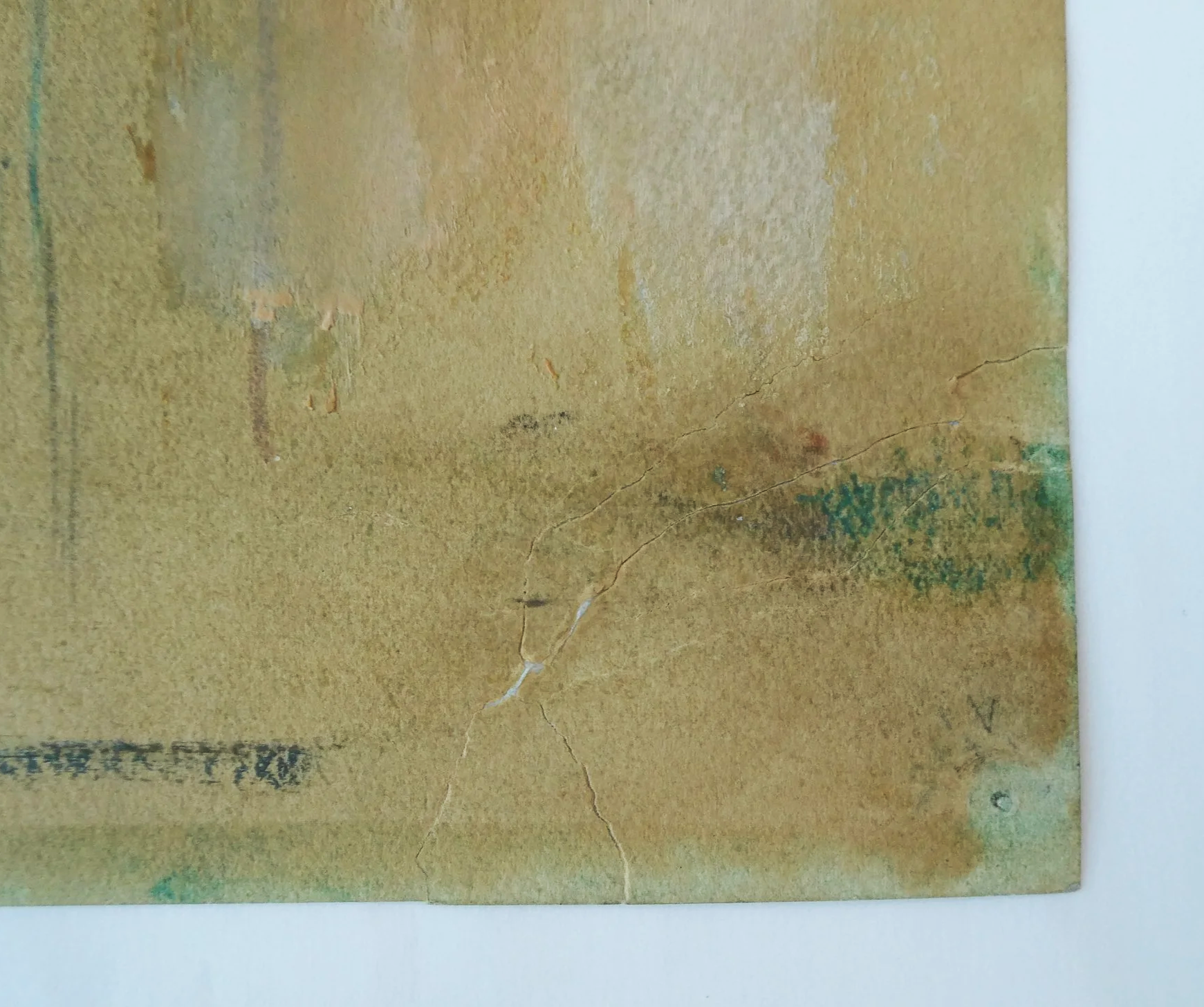 Detail | Max van Dam | olieverf op papier | 1937 | Rijksdienst voor het Cultureel Erfgoed | Na verwijderen van tape en reparatie hoek