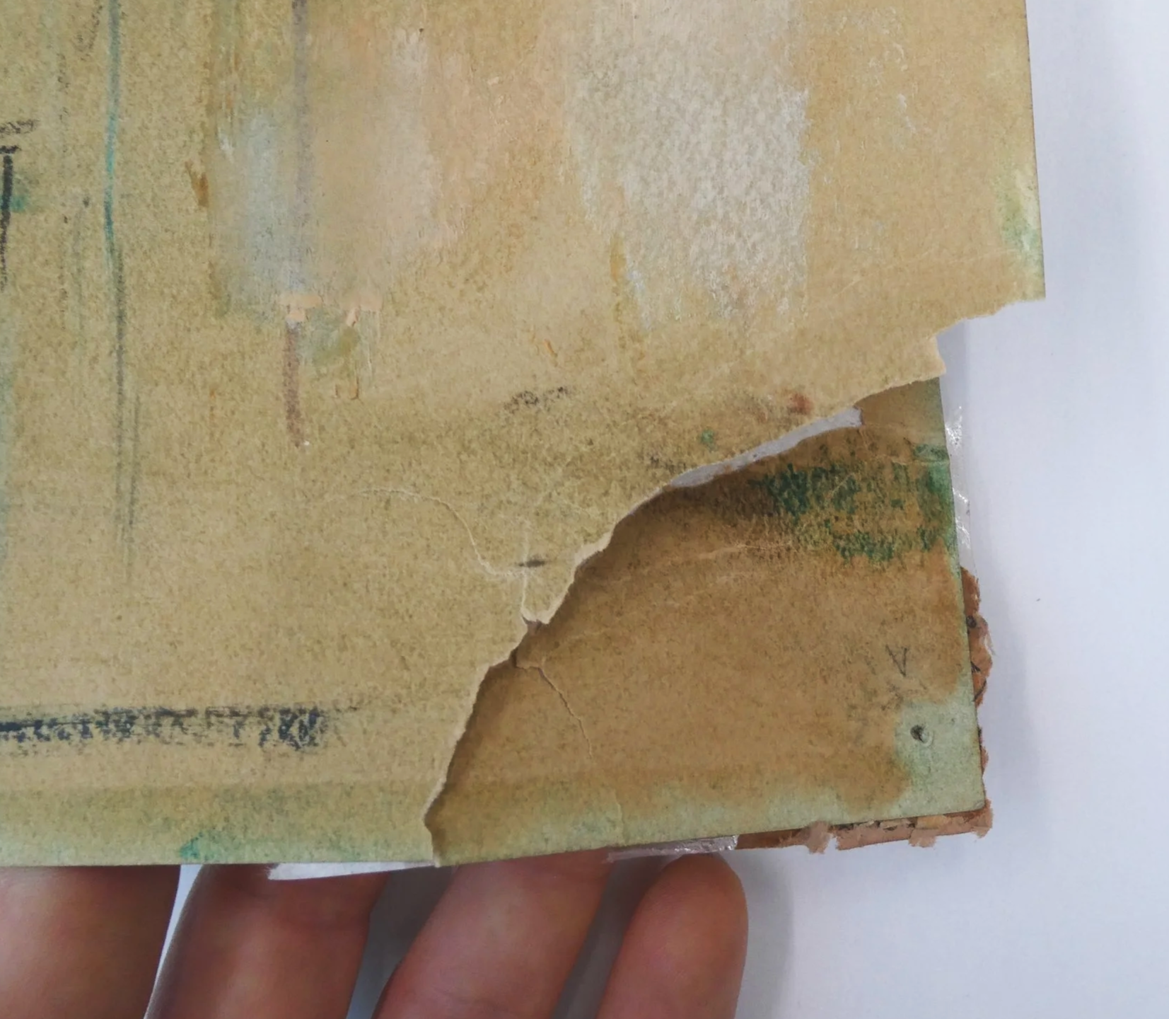 Detail | Max van Dam | olieverf op papier | 1937 | Rijksdienst voor het Cultureel Erfgoed | Voor behandeling hoek