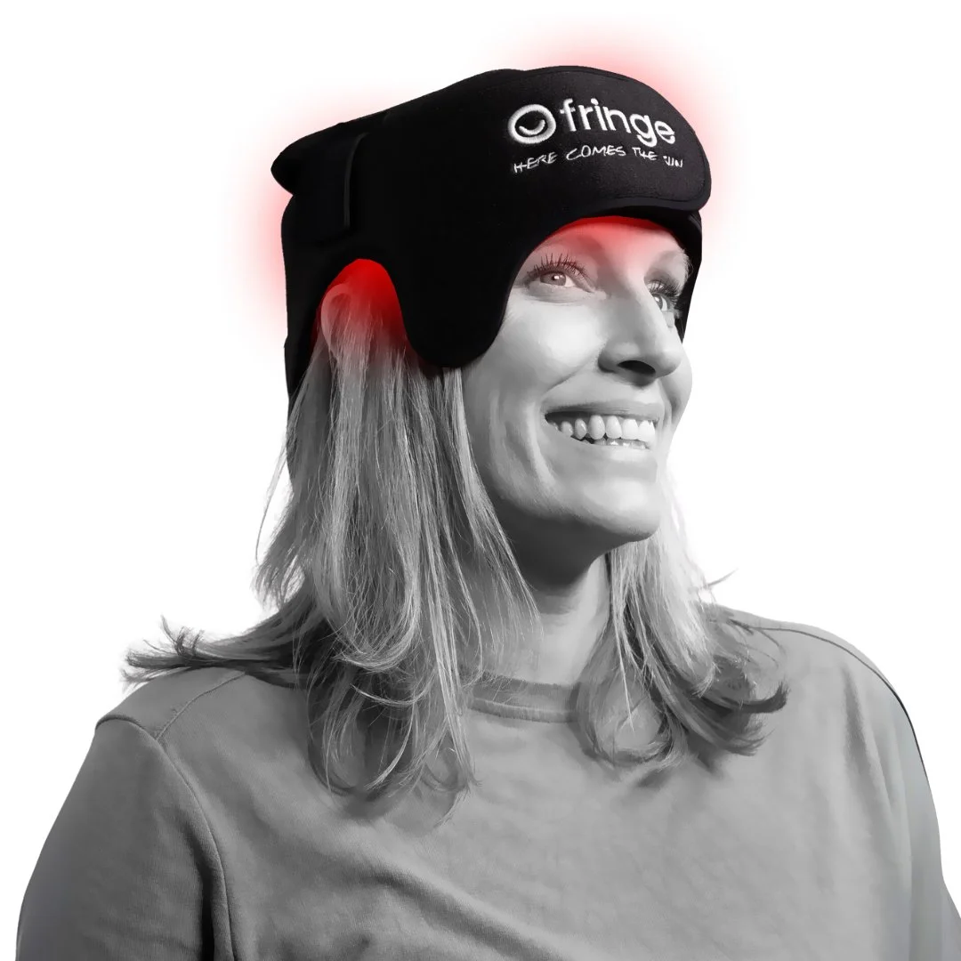 Fringe red light therapy head wrap