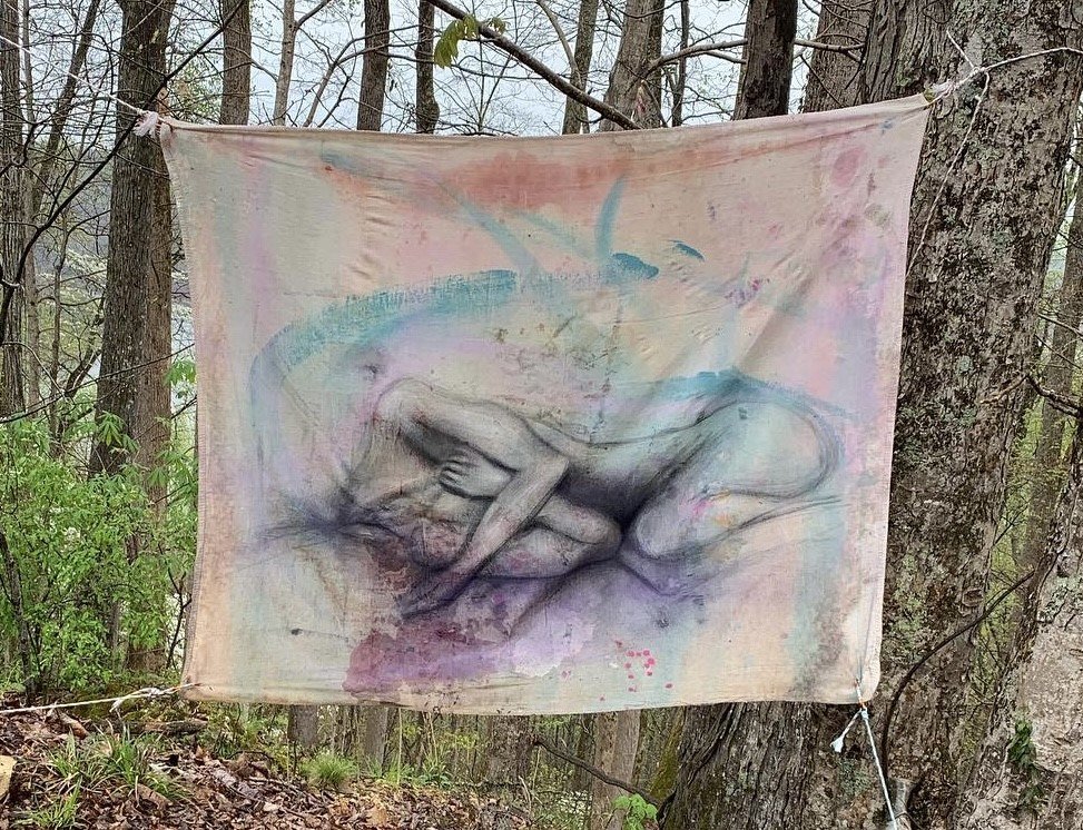 "Dissolving" - Abby Ramaker - Mixed Media on Drop Cloth - 4ft x 6ft