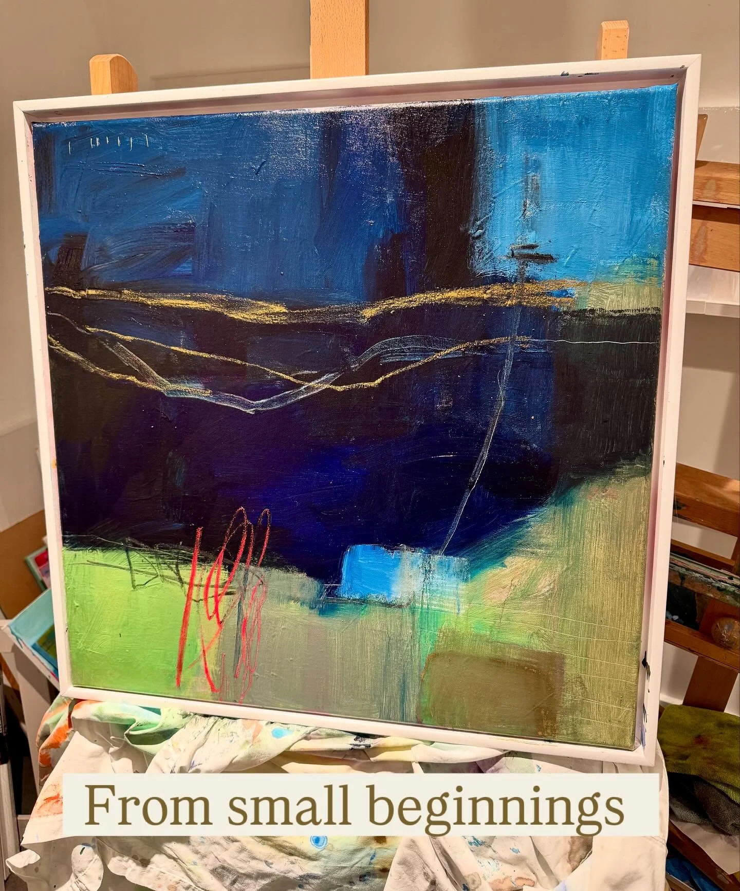 Scaling up from a crop 

So satisfying letting a painting take you on the journey 

We spent a lot of time &lsquo;cropping&rsquo; on the fantastic @davidmankinart course watching David expertly creating fabulous paintings from a series of cropping wa