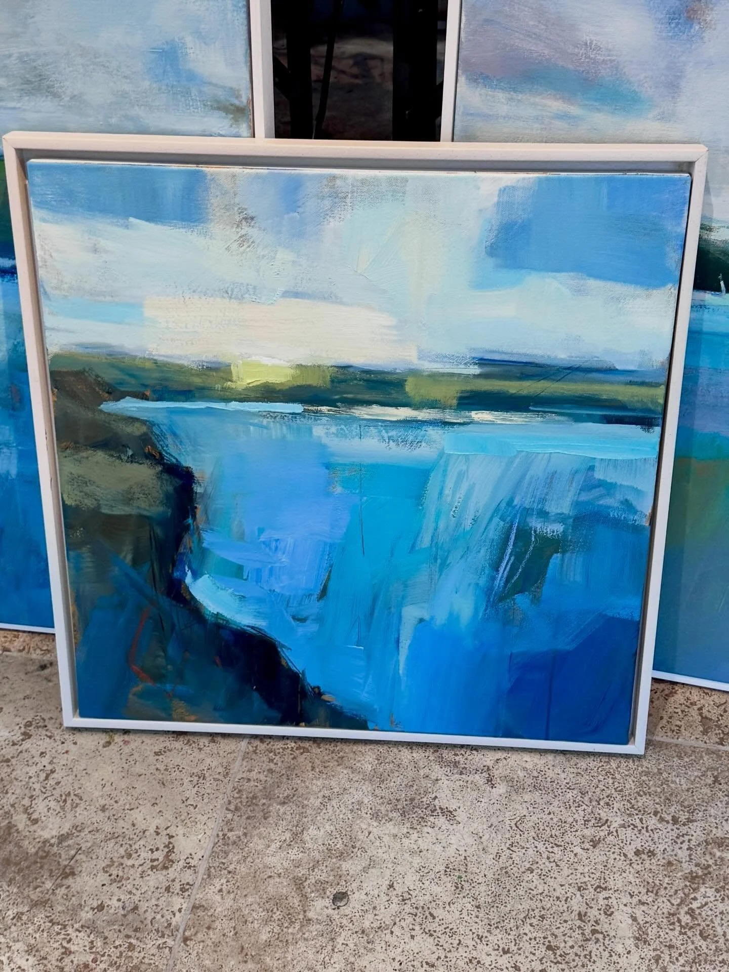 Working on some paintings heading far a fabulous &lsquo;Colour and Light&rsquo; exhibition at the wonderful @tonicgallerysalcombe 

The exhibition is in May and hopefully we will be blessed with some of this sunshine blues on the gorgeous Devon coast