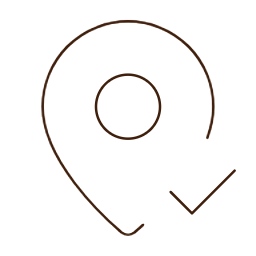 A map pin icon with a check mark inside.