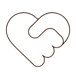Outline of two clasped hands forming a heart shape.