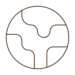 Stylized line drawing of a globe with continents.