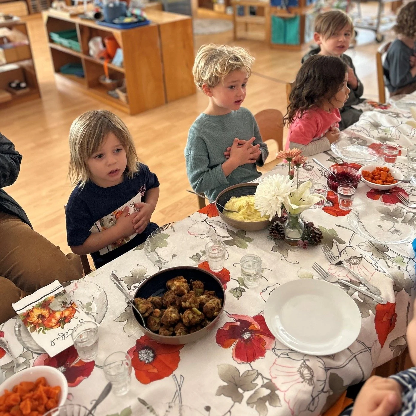 Our Children&rsquo;s House classrooms celebrated their beloved Gratitude Feast today! After days of chopping, mixing, baking, and preparing, the children finally enjoyed the delicious fruits of their labor.

From turkey with handmade stuffing balls t