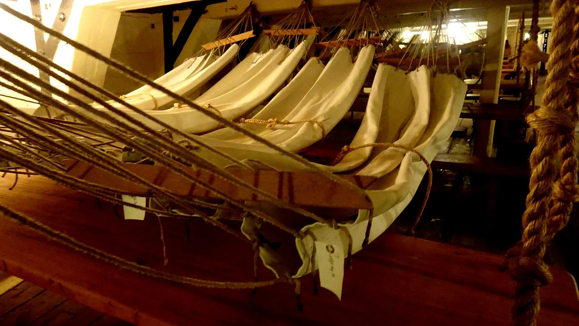 Hammocks on the lower decks of HMS Trincomalee
