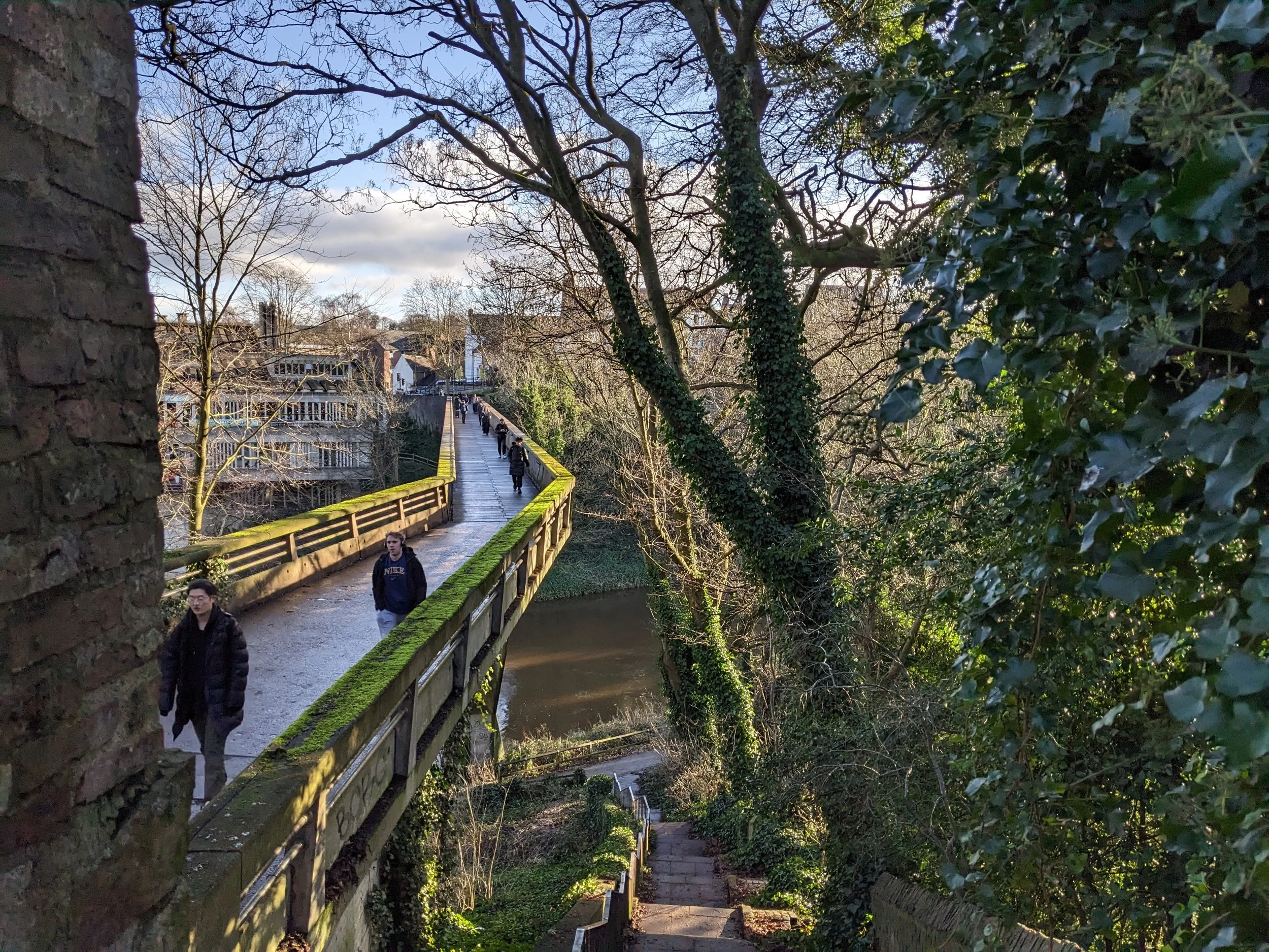 A view along the length of Kingsgate bridge, looking towards Dunelm House