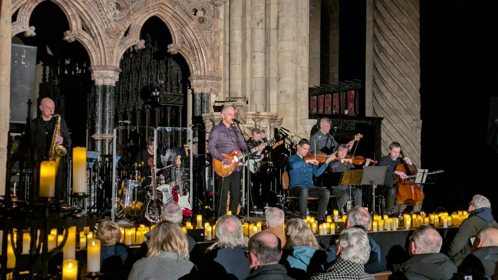 Candlelit performance of a Dire Straights Tribute Band in Durham Cathedral