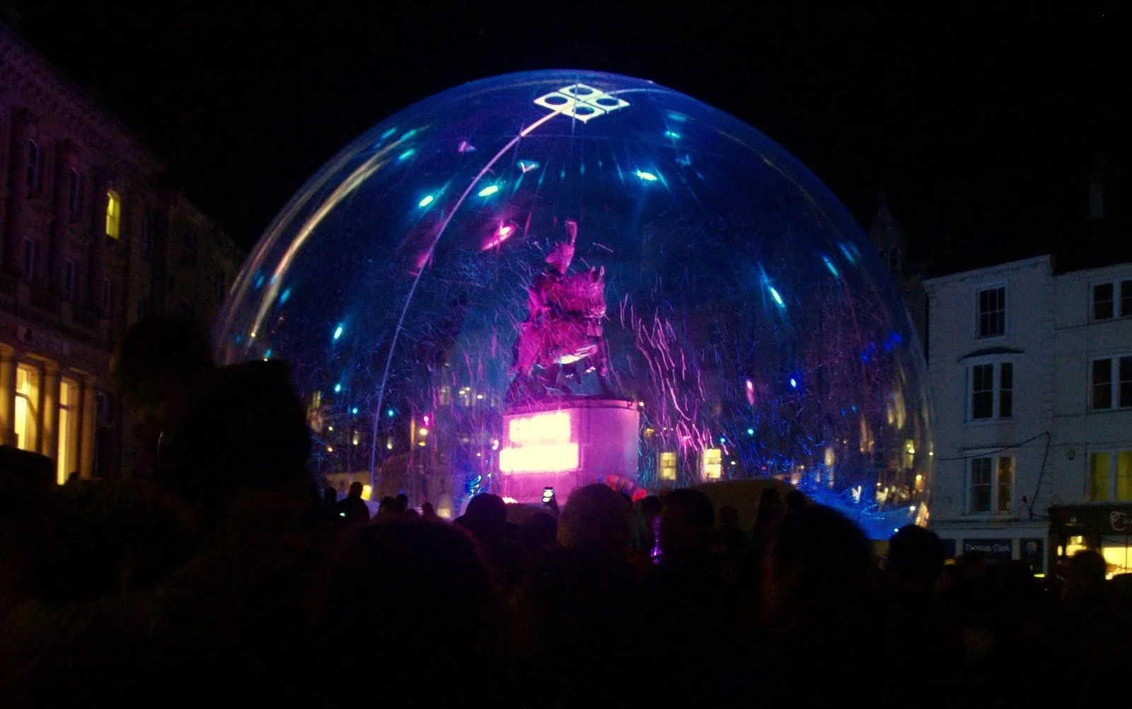 The Marquess of Londonderry statue as a snow globe during the Lumiere festival