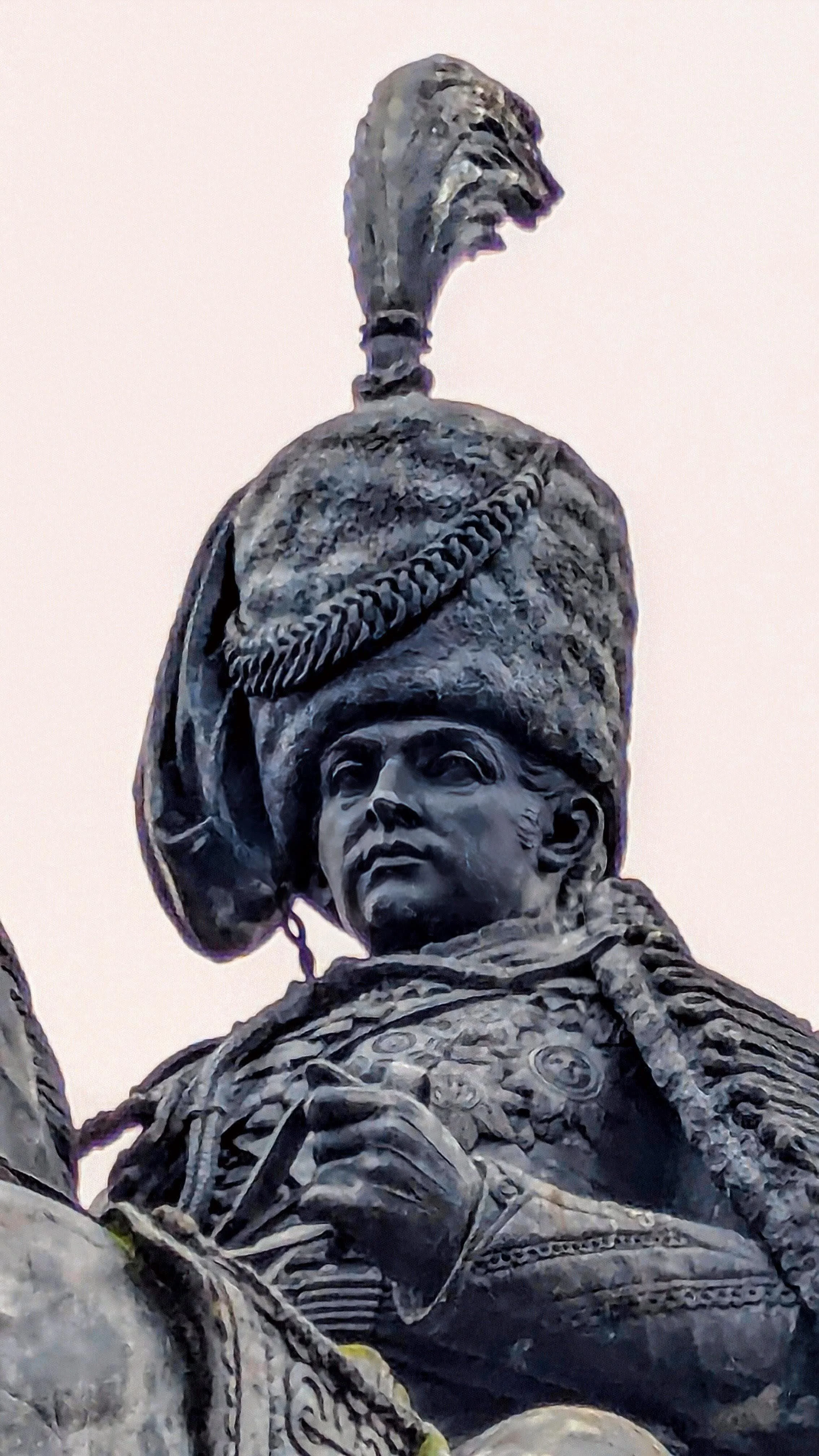 A close up of the head of the Londonderry statue