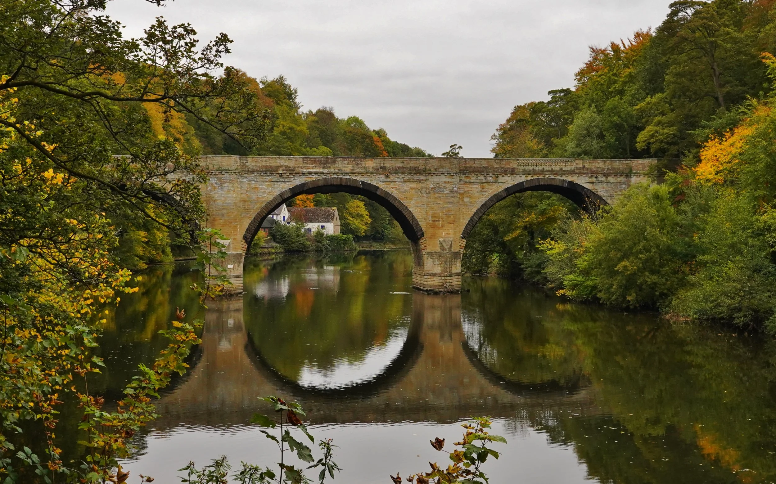 A perfect reflection of Prebends bridge in the waters of the River Wear