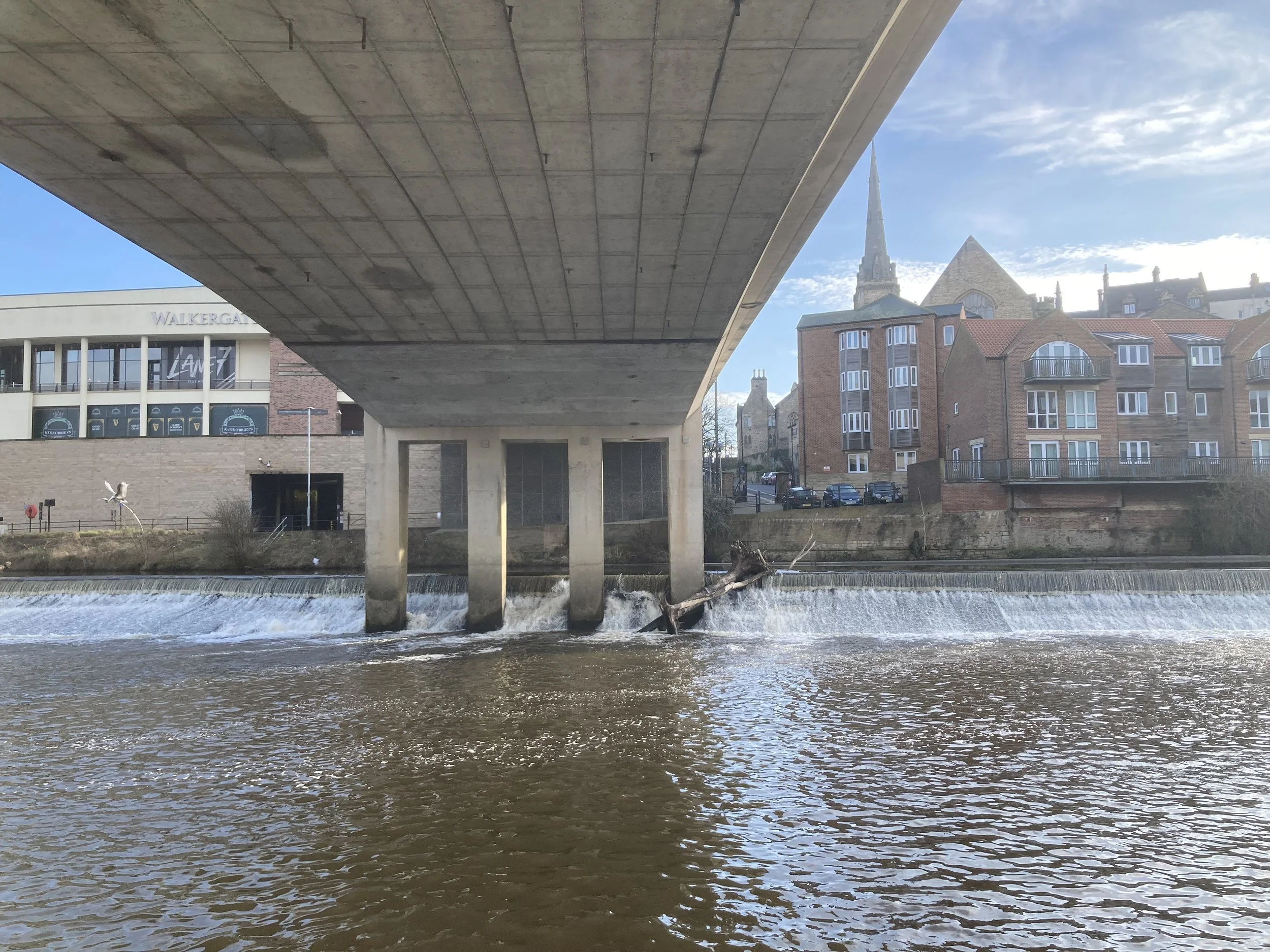 A view of the underside of Milburngate bridge