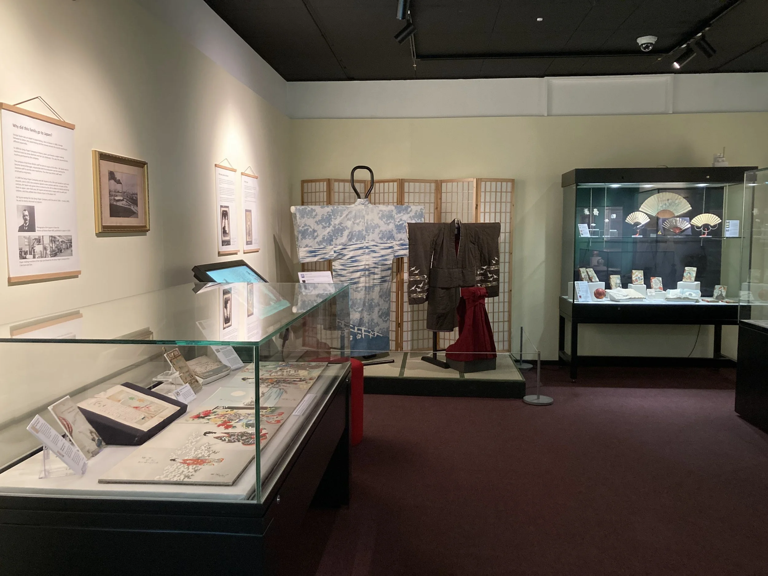 Display cases showing oriental art, plus kimonos at the Oriental Museum