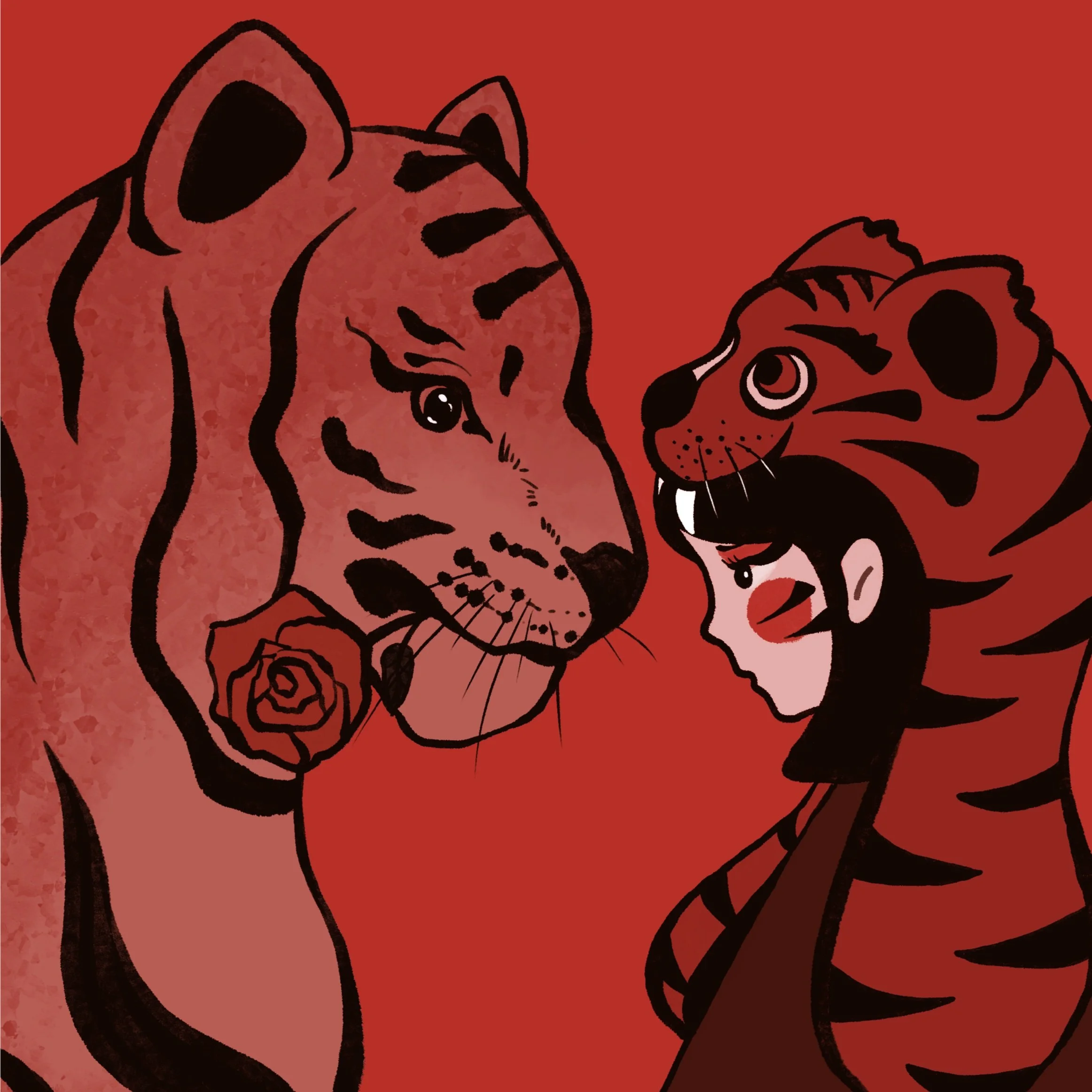 Tiger Sniffs the Rose