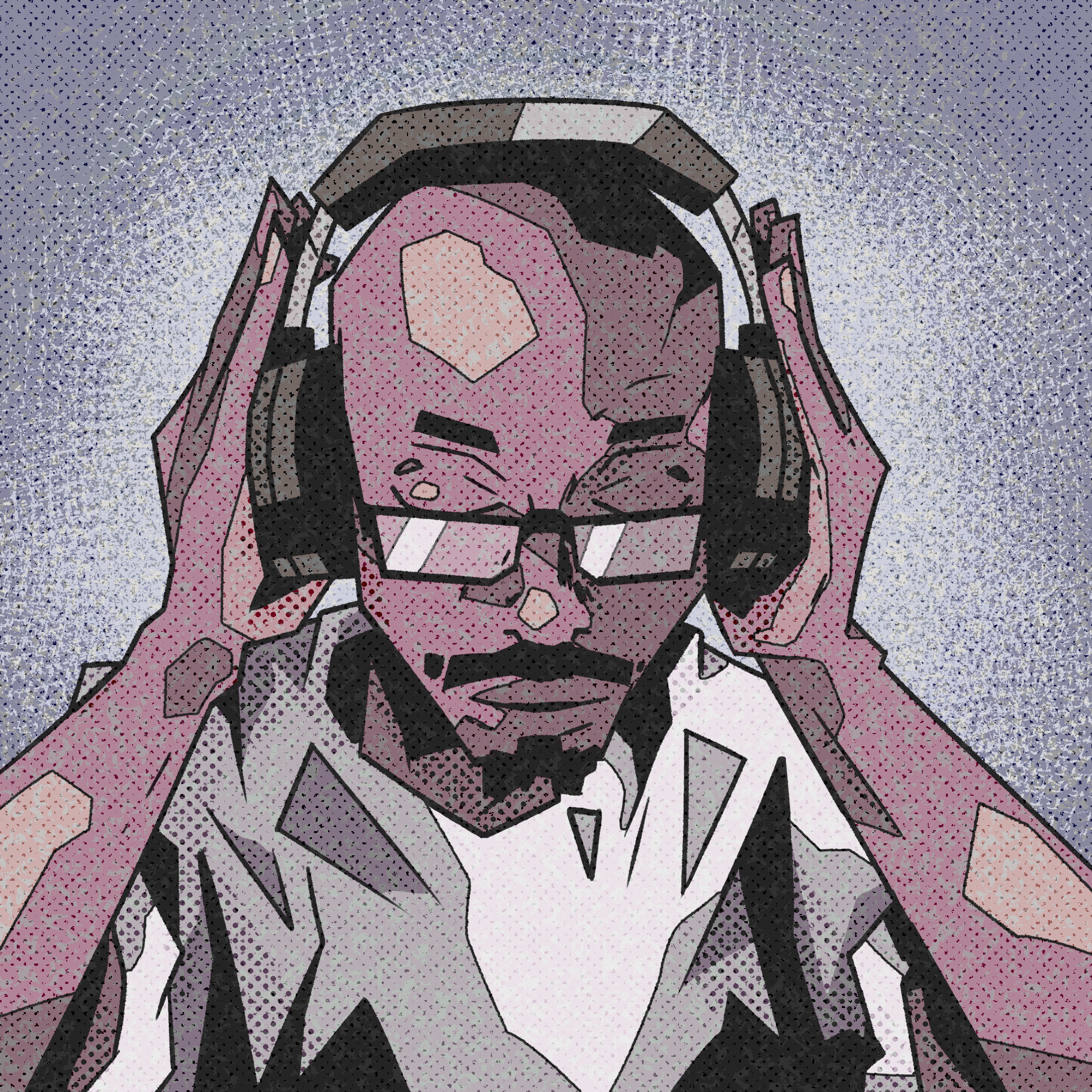 James I.V. — color illustrated portrait of the HecticMindstate Music producer and lyricist, wearing headphones