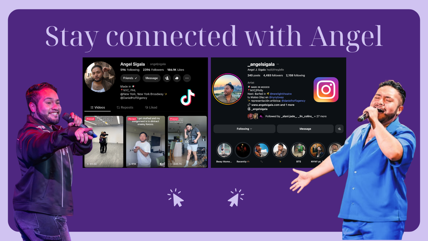 The image promotes staying connected with the phrase "Stay connected with Angel." Promotional photo for Angel Sigala's Instagram and TikTok profiles.