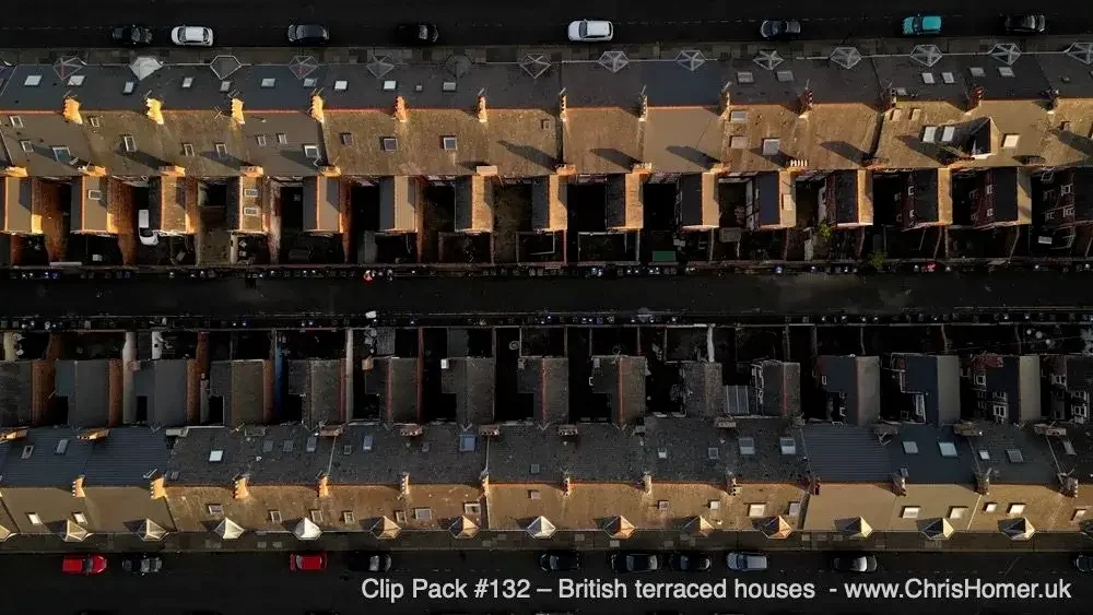 Clip Pack #132 - British Terraced Houses Drone Stock Footage