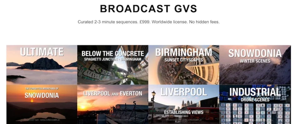 Broadcast GVs - Curated 2-3 minute stock footage sequences. £999. Worldwide license. No hidden fees.