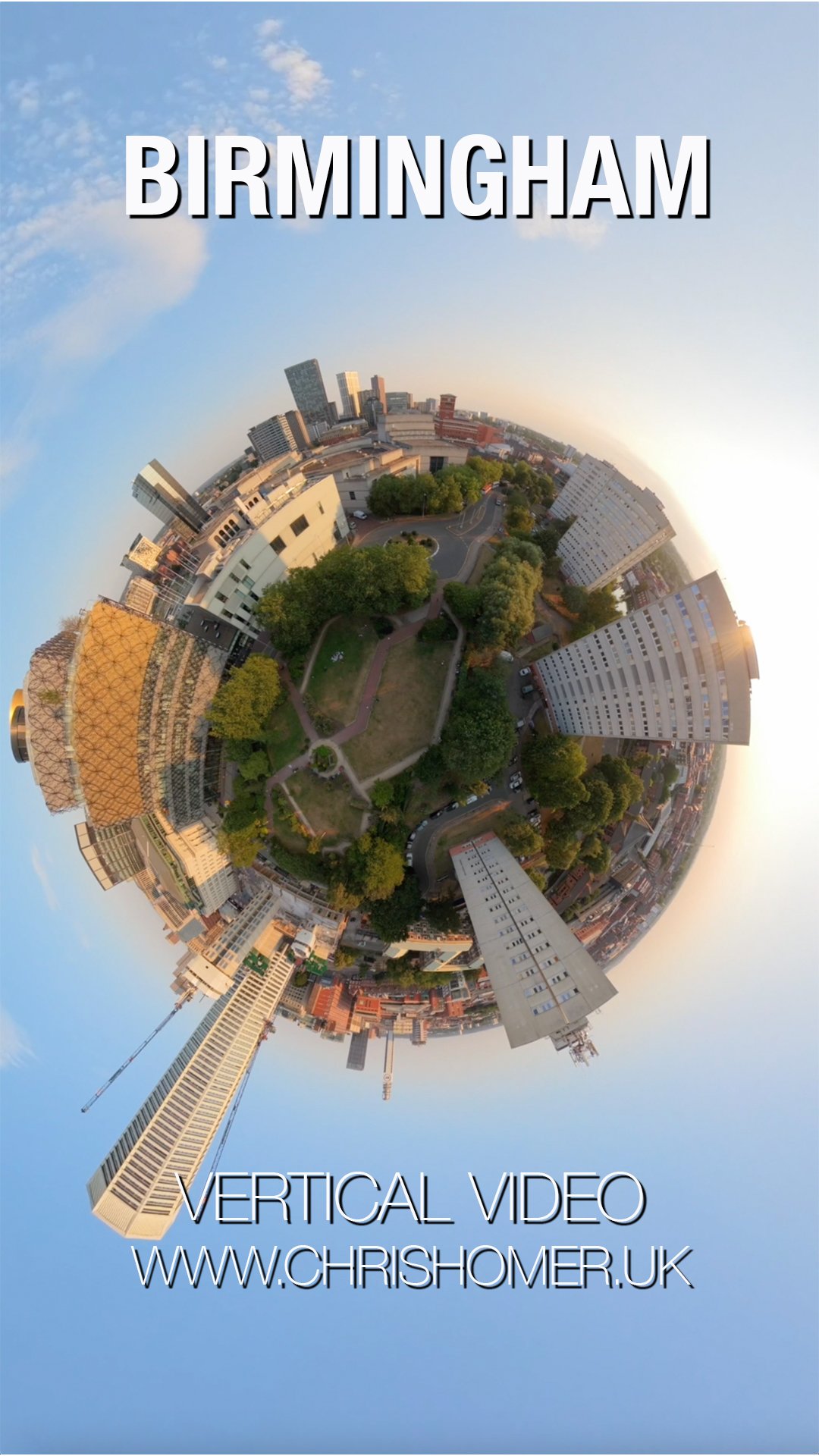 Tiny planet vertical stock video footage - Birmingham, England