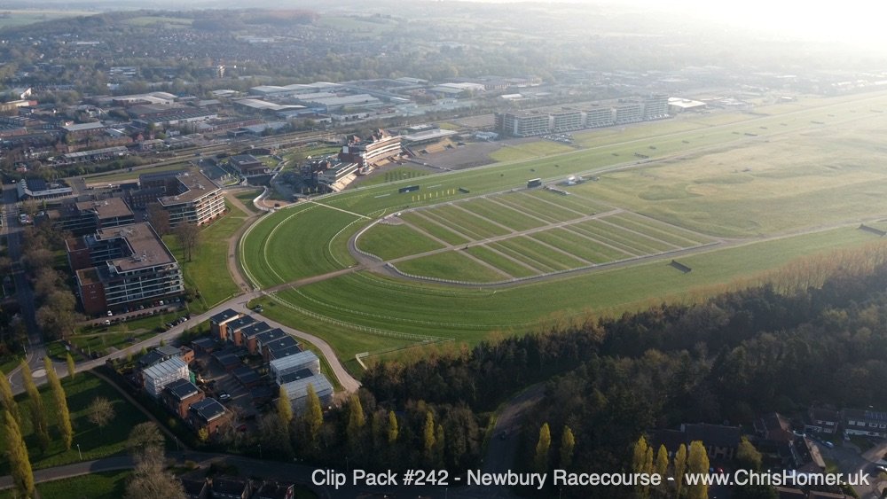 Newbury racecourse drone aerial stock footage royalty free download
