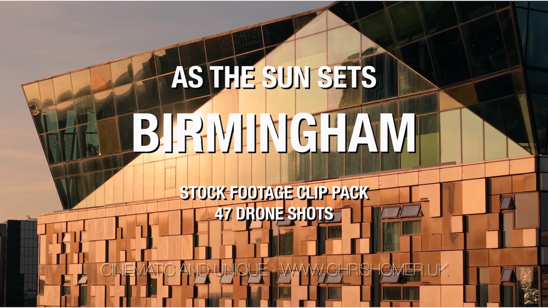 Drone stock footage of Birmingham, England, at sunset