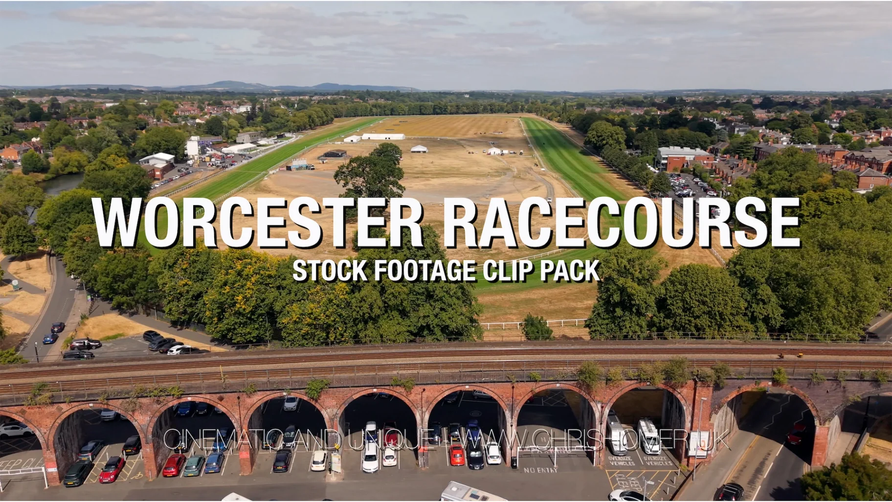 Aerial view of Worcester racecourse - Royalty free video