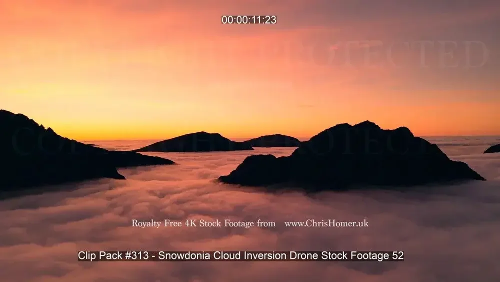 Clip Pack #313 - Snowdonia Cloud Inversion Drone Stock Footage