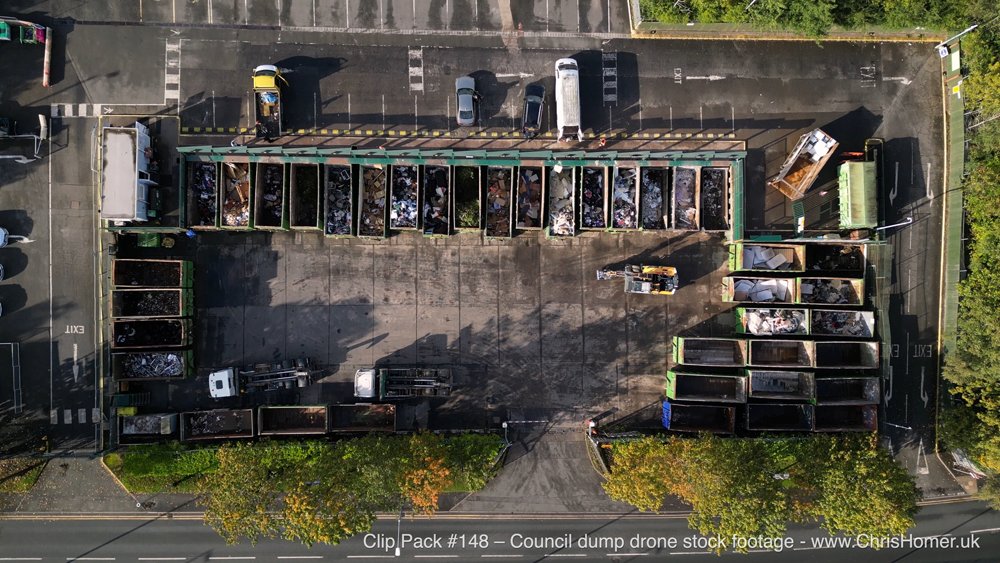 Aerial view of a council recycling centre tip and dump stock footage