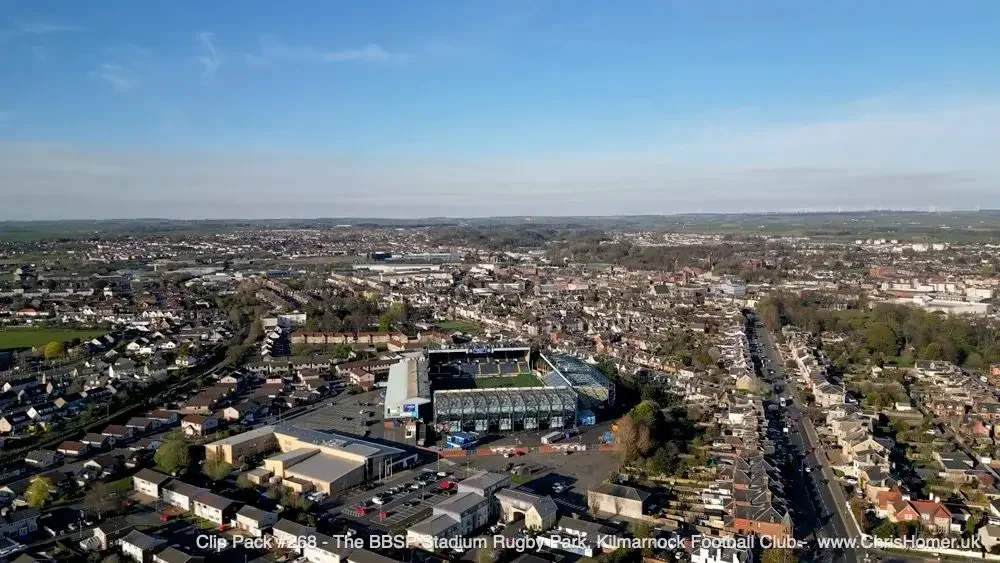 Clip Pack #268 - The BBSP Stadium Rugby Park, Kilmarnock Football Club - Drone Stock Footage