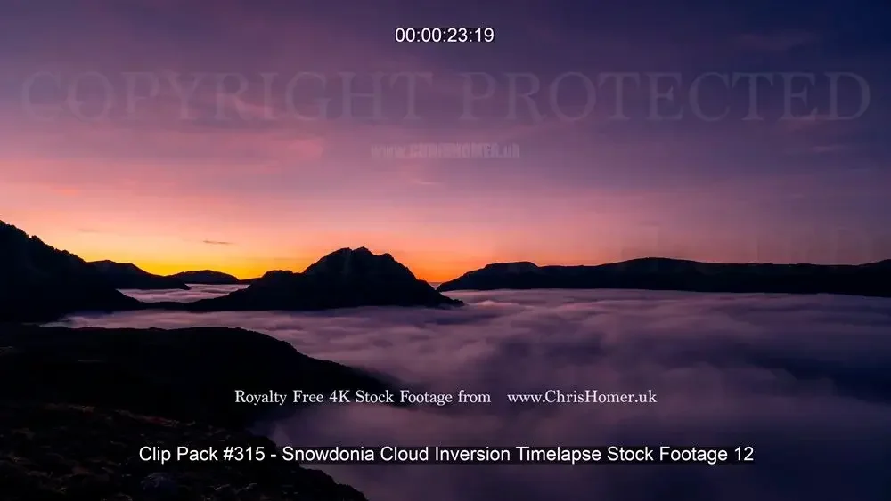 Clip Pack #315 - Snowdonia Cloud Inversion Timelapse Stock Footage