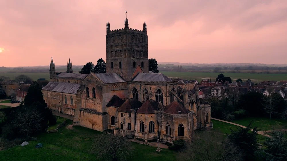 Tewkesbury Abbey Drone Stock Footage and Timelapse - Clip Pack #326