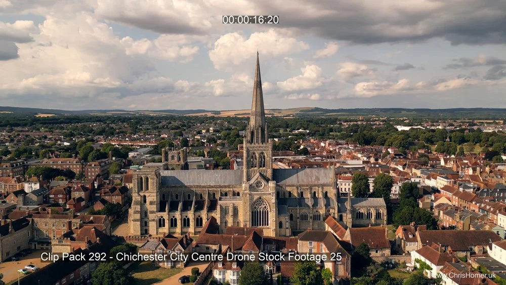 Chichester cathedral and city drone stock footage 4K