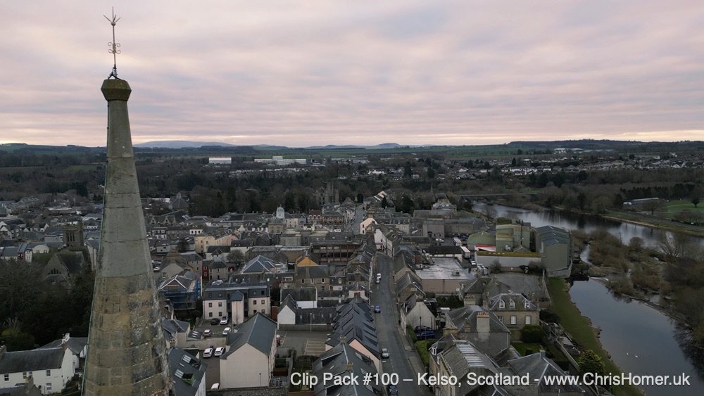 Kelso aerial view, aerial vew of Kelso, Scotland, scottish borders, stock video footage
