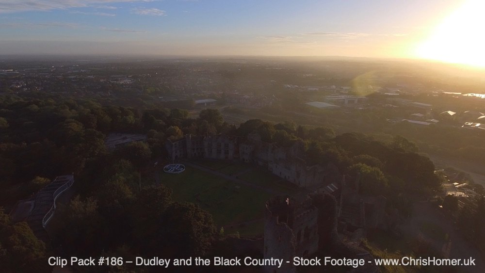 Dudley castle drone stock video footage